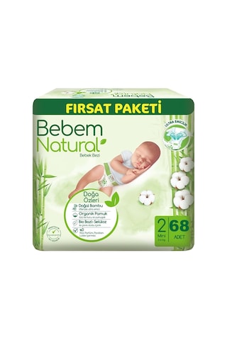 Bebem Bebek Bezi Natural 2 Numara Mini 3 - 6 KG 68 Adet Fırsat Paketi