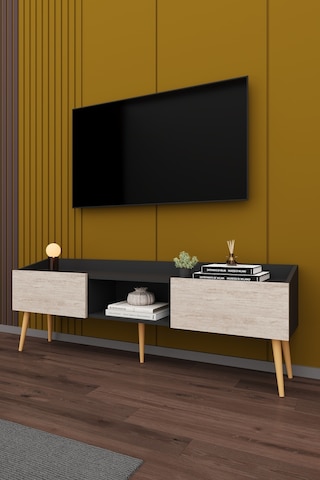 Asra Trend Tv Ünitesi Tv Sehpası T-28 %100 MDF Ayaklı Modern Medya Ünitesi Antrasit - Sidon