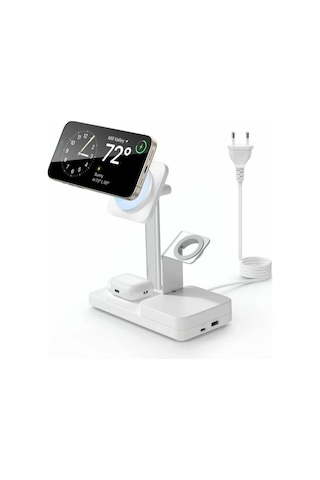 65w Magsafe 5 İn 1 Şarj Standı Halolock iPhone + AirPods + Apple Uyumlu Watch + Type-c + Usb-a - Beyaz