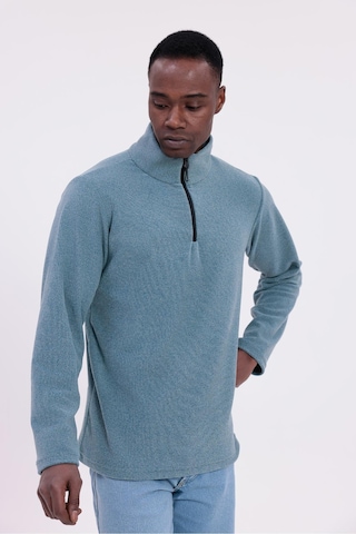 Freemen Erkek Fit Dik Yaka Yarım Fermuarlı Sweatshirt Polar Mavi