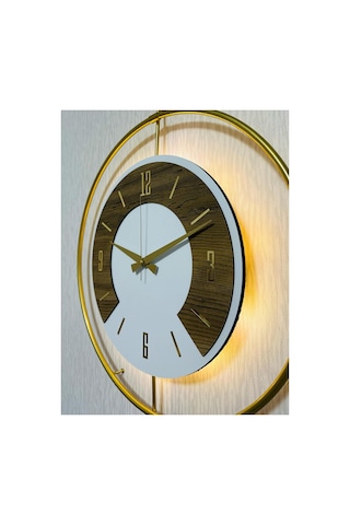 Pey Aksesuar 50x70 Cm Metal Ahşap Ve Işığın Muhteşem Uyumu Duvar Saati Dekoratif Ahşap-m54-gold-beyaz-keçe-gold