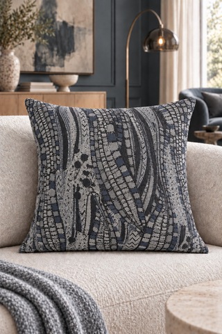 Fuly Consept Nerva Soyut Desenli Kırlent Kılıfı 45x45 Cm Mavi Gri 1 Adet