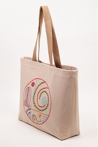 Fabric Craft Bag Omuz Çantası Duck Kumaş Patchwork Sashiko El İşlemeli Günlük Çanta 44x34 Cm Sütlü Kahve