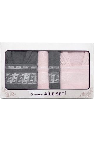 6 Parça Aile Bornoz Seti Yüksek Emici, Dayanıklı & Yumuşak Doku, %70 Pamuk %30 Polyester Siyah