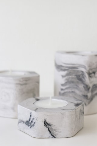 Dekoratif Tealight Mumluk Mermer Desenli