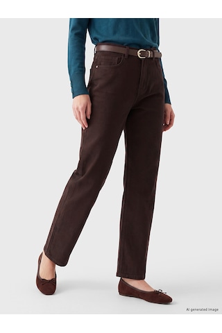 Lcwaıkıkı Classic Kahverengi Beli Kemerli Straight Fit Kadın Jean Pantolon