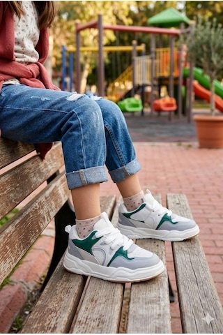 Fort Jacop Cool Anatomik Rahat Hafif Sneaker Kız Çocuk Ayakkabı Beyaz - Yeşil