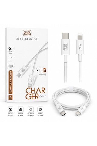 Sub Zero Cl95 Usb-c To Lightning 20w Hızlı Şarj Ve Data Kablosu 1 Metre Beyaz