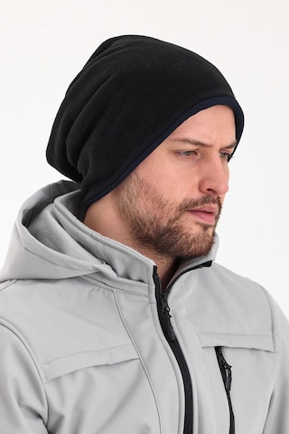 Erkek Siyah Polar Dış, Kahve Pamuklu Iç Kısım, Çift Renk Çift Katmanlı Katlanabilir Yumuşak Bere - Standart / Siyah-lacivert Siyah-lacivert