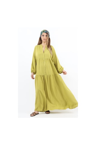 Prive Kadın Base %100 Viskon Yağ Yeşili Maksi Boy Yazlık Elbise Yağ Yeşili