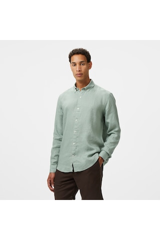 Nautica Erkek Yeşil Classic Fit Keten Gömlek Düz W55101t Yeşil