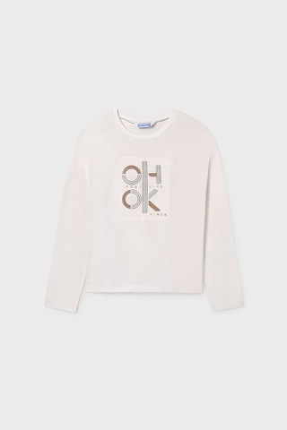 Unisex Çocuk Normal Kalıp Uzun Kollu Baskılı T-shirt - Krem YESIL