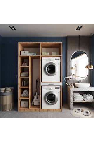 Megan Çamaşır Ve Kurutma Makinesi Dolabı Banyo Dolabı Çam Beyaz Çam - Beyaz