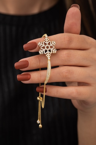 Nereze 925 Ayar Asansörlü Gold Rengi Kartanesi Bileklik Kadın Gümüş Bileklik