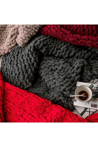Sones El Yapımı Kalın Yün Örgü Battaniye Kanepe Şönil Çubuk Örgü Battaniye, Boyut: 80 X 100 Cm Muhallebi