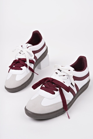 Muggo Retro Çift Bağcıklı Günlük Kadın Sneaker Spor Ayakkabı Bordo - Beyaz