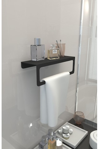 İcon Plus Havlu Tutacağı ,raf Metal Havlu Askısı, Mutfak Banyo Raflı Havluluk,modern Raflı Havluluk 30cm Siyah