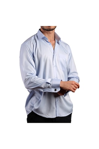 Dicotto Mavi Büyük Beden Rahat Kesim Micro Kumaş Kol Düğmeli Regular Fit Erkek Gömlek - 190-4 001
