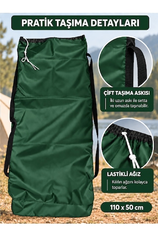 Beylini 2 Sandalye Kapasiteli Lastikli Kamp Sandalyesi Kılıfı Omuz Askılı Piknik Plaj Katlanır Sandalye Taşıma Çantası Paraşüt Kumaş 110 X 50 Cm Yeşil