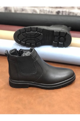 Derilax Hakiki Deri Ortopedik Büyük Numara 45-46-47 Kürklü Kışlık Erkek Bot Siyah
