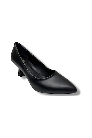 C-shoes 349-26 Cilt Deri Orta Boy Topuklu Kadın Stiletto Siyah