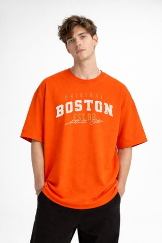 Misa Tahtakale Boston - Baskılı Oversize Tişört Turuncu Çok Renkli