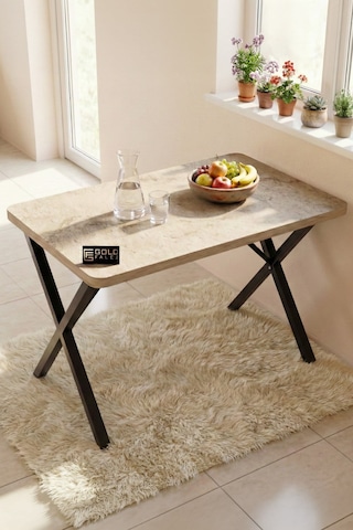 Reyo Falez 110x70 Cm Yemek Masası Modern Ahşap Görünümlü Mutfak Ofis Balkon Bahçe Kafe Masası Traverten 9831
