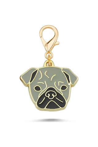 Pug Gri Altın Kaplama Mineli Aksesuar Renkli