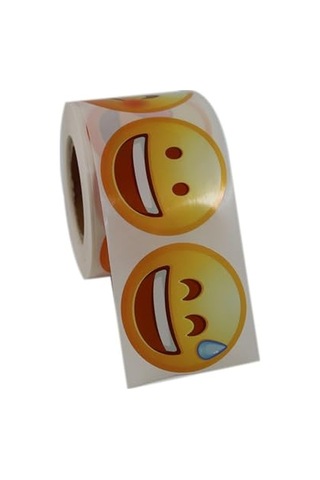 Emoji Etiketi 9 Farklı Emoji Surat 50mm Çap Ruloda 500 Adet Kendinden Yapışkanlı Rulo Etiket, Pp Opak, Gülen Surat Genel