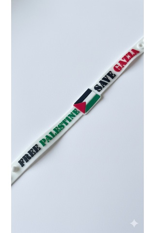 Filistinli "save Gazza" Beyaz Kokolu Lastik Ayarlanılabilir El Bileklik A300069 Beyaz