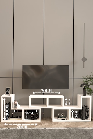 Tetris Tv Ünitesi,çok Amaçlı Ünite,kitaplık,portatif Minifix Kurulum Beyaz