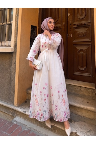 Efulim Womens Modal Tül Şifon Elbise Beyaz