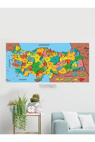 Duvara Kendiliğinden Manyetik Yapışan Yazılıp Silinebilen Renkli Türkiye Haritası 118 X 56 Cm Şeffaf