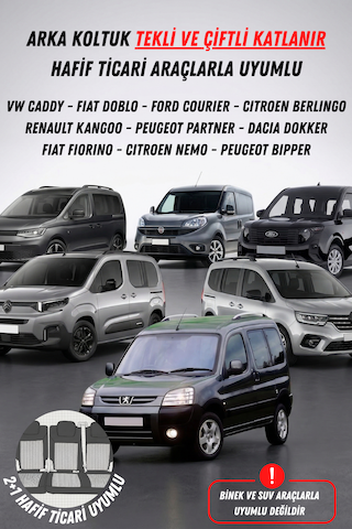 Lifos Hafif Ticari Serisi Koton Kumaş Oto Koltuk Kılıfı Tam Set Berlıngo-caddy-connect-courıer-doblo-dokker-partner Gri