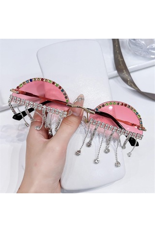 Parti Gözlükleri Elmaslar Askılı Zincir Güneş Gözlüğü Kadın Sokak Stili Dekoratif Gözlük Parti Güneş Gözlüğü 1