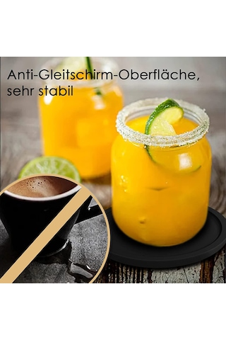 Xurunkeji Bardak Altlıkları Bardaklar 8'li Set Silikon Bardak Altlıkları Yuvarlak Tasarım Siyah Bardak Altlıkları İçecekler, Bar, Bardaklar, Cam İçin - Masa Siyah