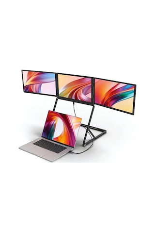 Ultrax 15.6" Üçlü Taşınabilir Monitör Katlanabilir Ayaklı Çoklu Ekran Full Hd Ips