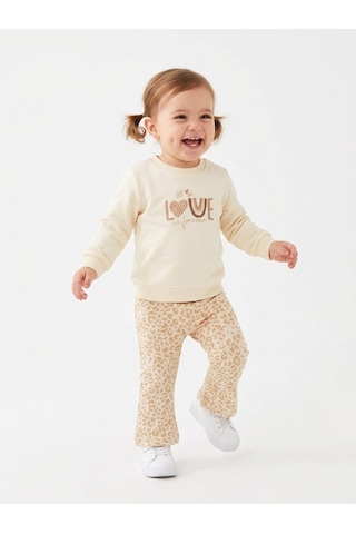 HelloBaby Pamuklu Kalp Detaylı 2li Kız Bebek Takım Krem