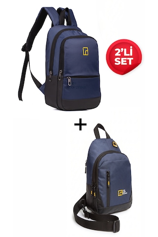 Esvelans Unisex Mini Sırt Çantası Ve Çapraz Askılı Göğüs Omuz Çantası Body Bag Set Lacivert