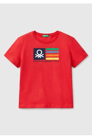 Erkek Çocuk Sarı Benetton Logo Baskılı T-shirt Kırmızı