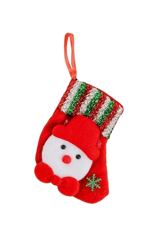 Yılbaşı Süsü Çorap Kardan Adam Desenli Kırmızı 11 Cm