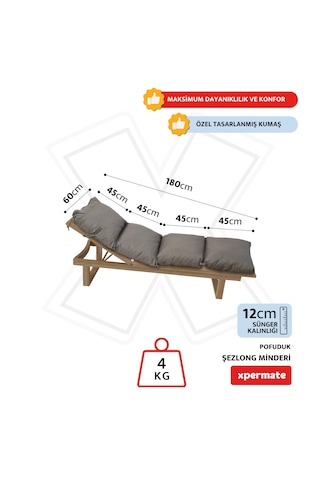 Xpermate Pofuduk Şezlong Minderi 60x180x12cm Su İtici, Antrasit