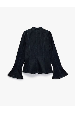 Koton Dik Yaka Uzun İspanyol Kollu Fermuarlı Peplum Denim Ceket Napolyon Kapamalı Raw 7wal50039md 63x