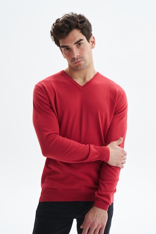 Arma Erkek Slim Fit Likralı Pamuklu Örme V Yaka Triko Kazak K0kro0854 Kırmızı