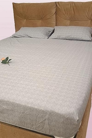 1448bng90298çarşaf Fıtted Çift Kişilik Keten Tarzı Pamuk Kumaş 2yastık Kılıflı Buz Gri Elyapım