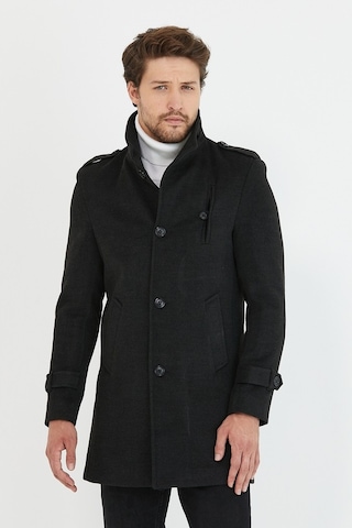 Erkek Antrasit Dar Kesim Dik Yaka Uzun Kaşe Kaban-Antrasit