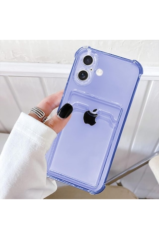 İphone 17 Pro Uyumlu Kamera Korumalı Kartlıklı Köşeleri Airbag Tasarımlı Darbe Önleyici Mor