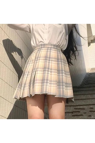 3 Adet Kadın Anime Okul Üniforması Seti Yaz Jk Kısa Gömlek Ceket Etekler Takım Elbise Bej