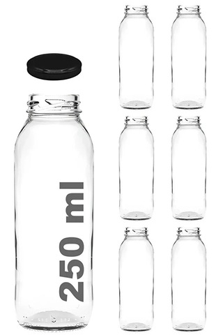 6 Adet 250 Ml Beslenme Şeffaf Meyve Suyu, Meşrubat, Limonata Şişesi Metal Kapaklı 250 Cc Şişe Siyah