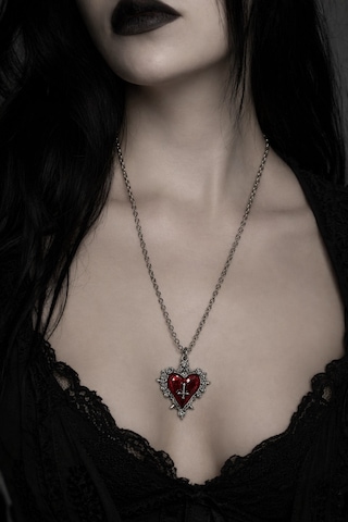 Gotik Kırmızı Kalp Haç Detaylı Kolye Unisex Metal Zincir Çok renkli